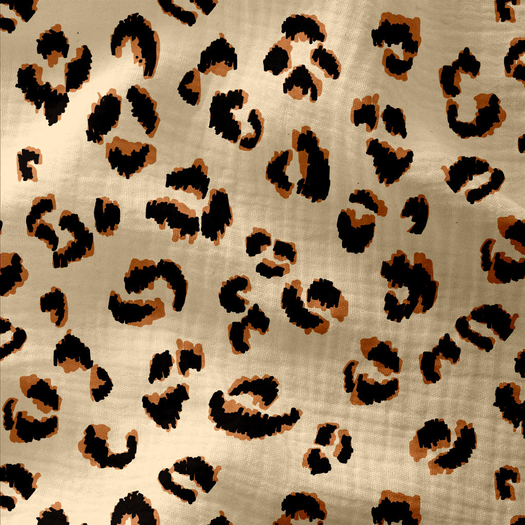 Set of 4 Napkins – Cotton Gauze – Ecru & Fawn Leopard – 40x40 cm
