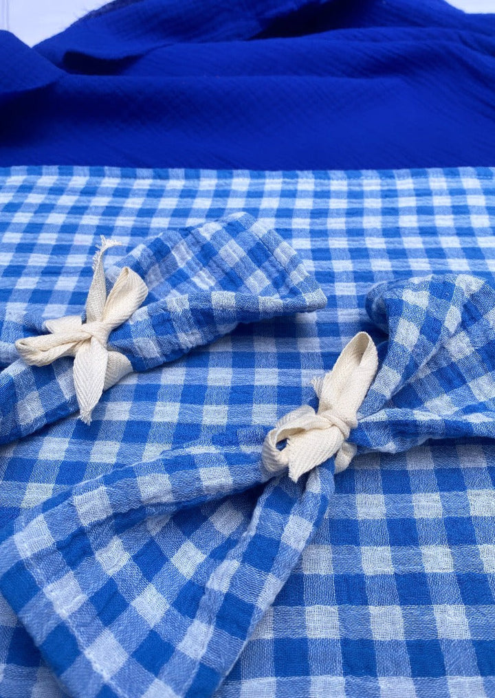 2 Serviettes de Table en tissu double gaze de coton modèle Petite Vichy Azur fabriquées en France