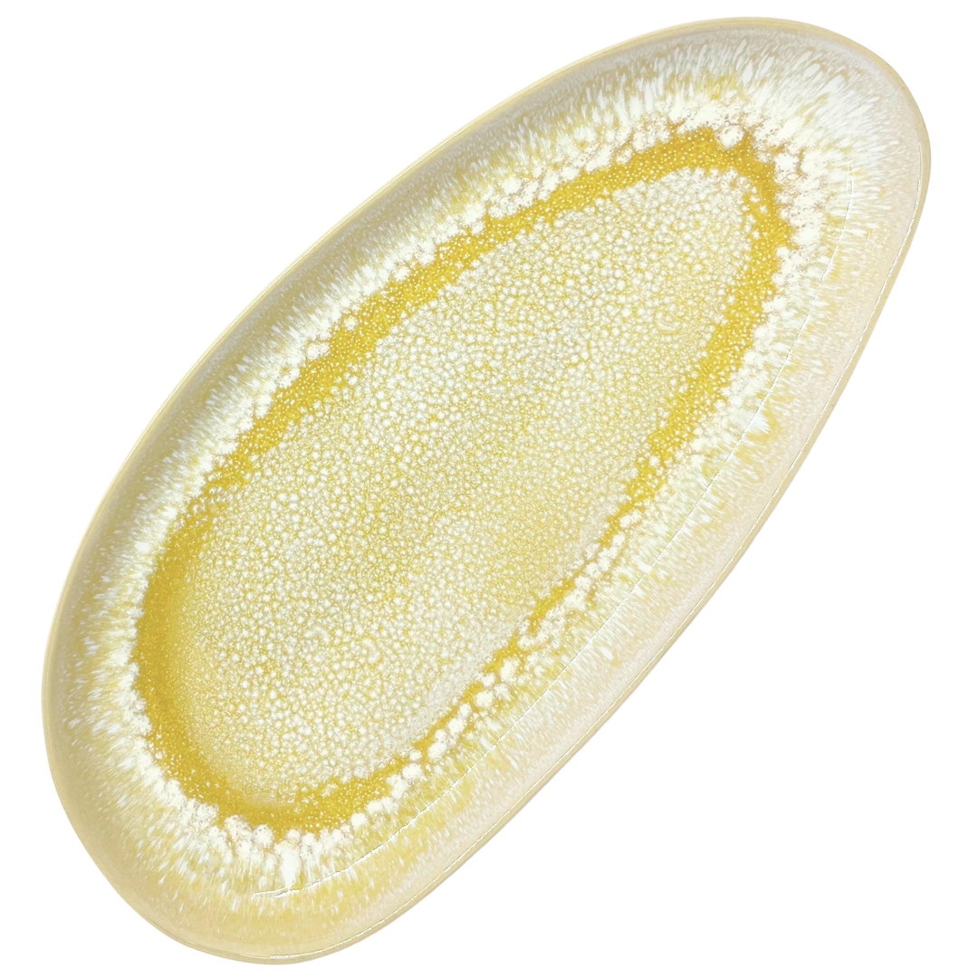 Plat de service oval jaune marguerite en céramique portugaise - 32 cm