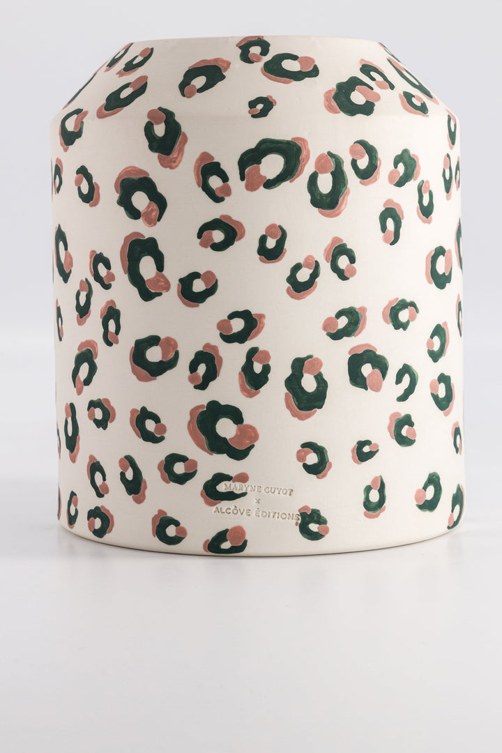 ALMA Green and Pink Leopard Print Low Vase