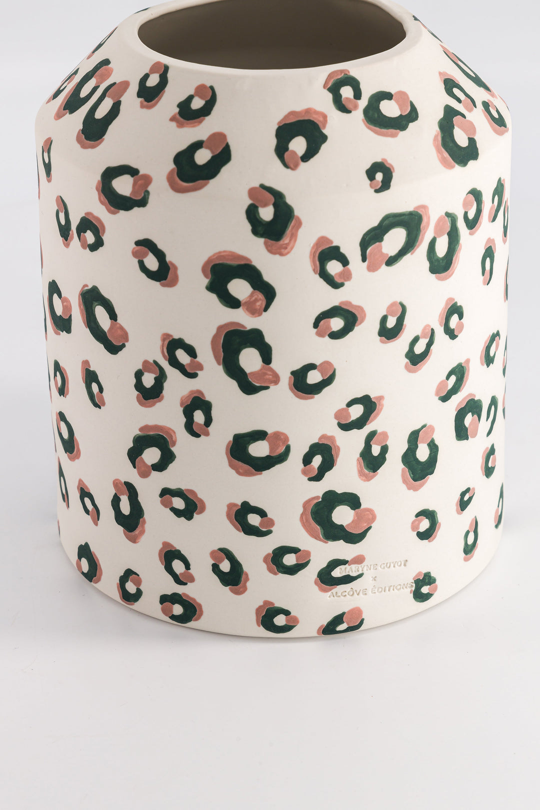 ALMA Green and Pink Leopard Print Low Vase