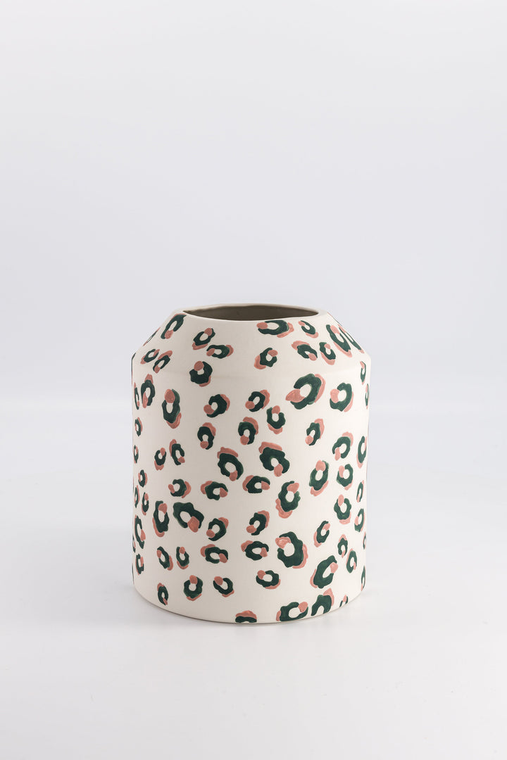 ALMA Green and Pink Leopard Print Low Vase