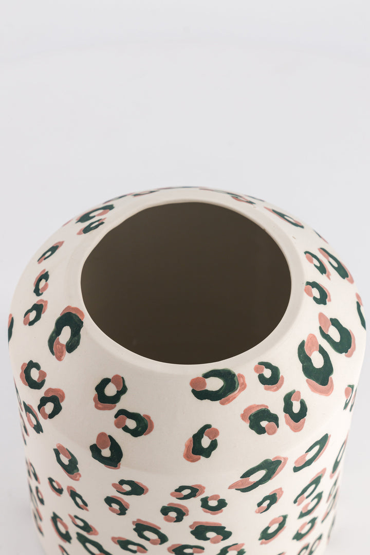 ALMA Green and Pink Leopard Print Low Vase