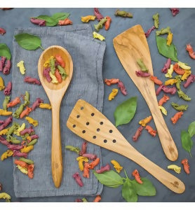 Spatule large galbée 12 trous en olivier verni Spatules Bérard France