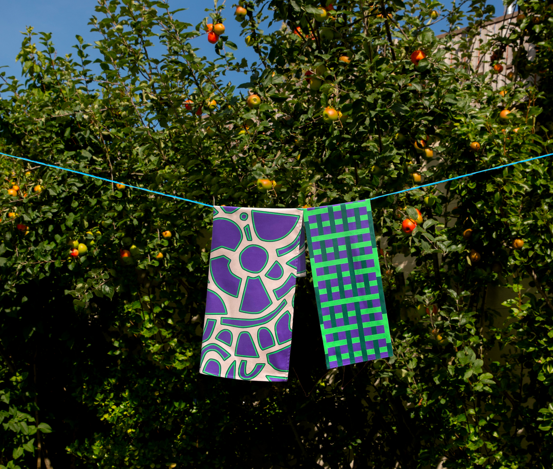 Torchon de cuisine motif spiral violet et green 100% coton