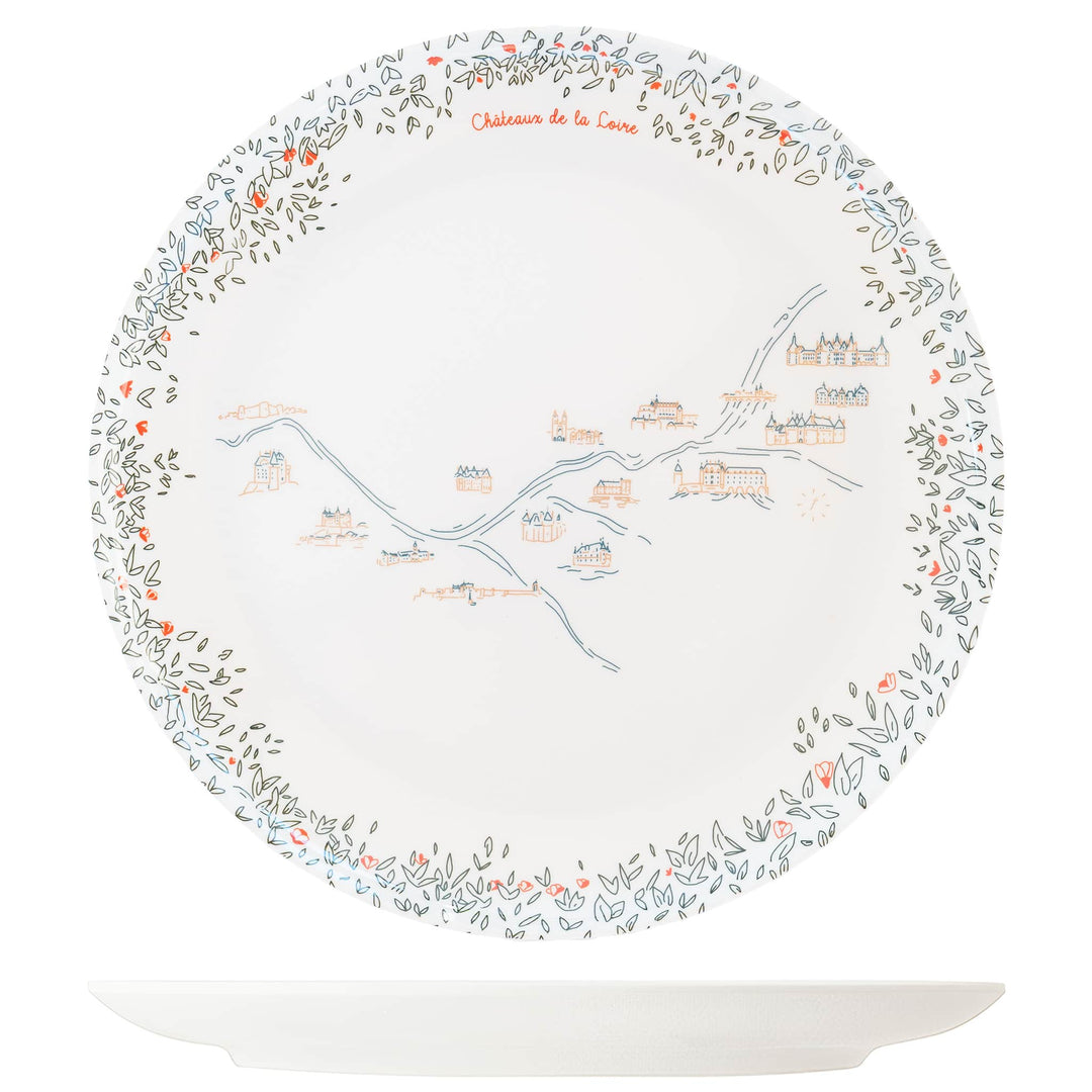 Service complet - Les châteaux de la Loire - 4 grandes assiettes en mélamine Ø 24 cm et 4 assiettes en mélamine Ø 21 cm à dessert. Services vaisselle Ours Blanc