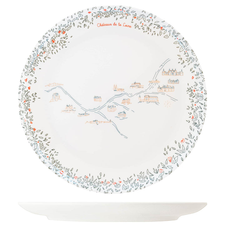 Service complet - Les châteaux de la Loire - 4 grandes assiettes en mélamine Ø 24 cm et 4 assiettes en mélamine Ø 21 cm à dessert. Services vaisselle Ours Blanc