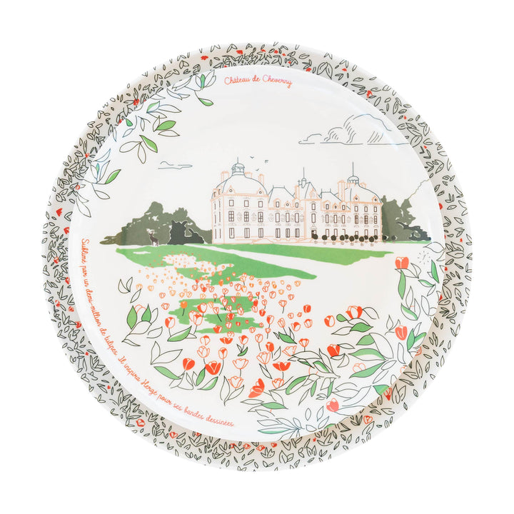 Service complet - Les châteaux de la Loire - 4 grandes assiettes en mélamine Ø 24 cm et 4 assiettes en mélamine Ø 21 cm à dessert. Services vaisselle Ours Blanc