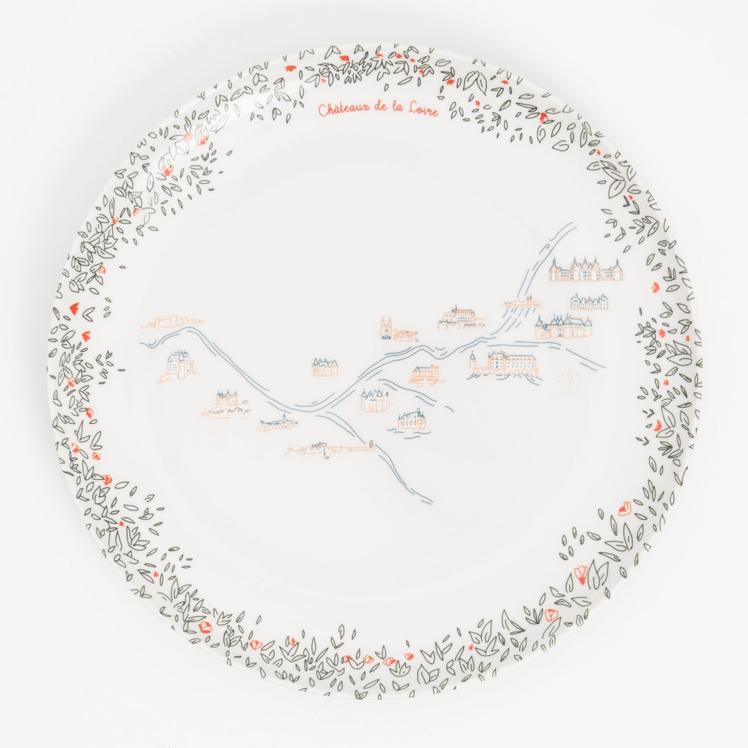 Grande assiette plate en mélamine - Les châteaux de la Loire - Ø 24 cm