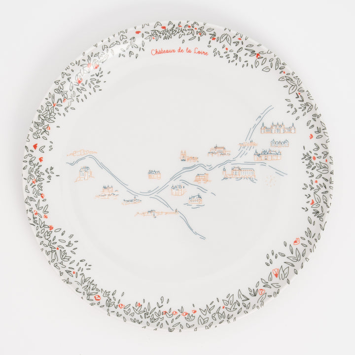 Grande assiette plate en mélamine Ø 24 cm, illustration panoramique des Châteaux de la Loire · Ours Blanc Paris