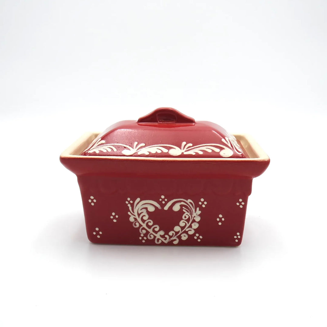 Rectangular terrine with cherry heart and frieze