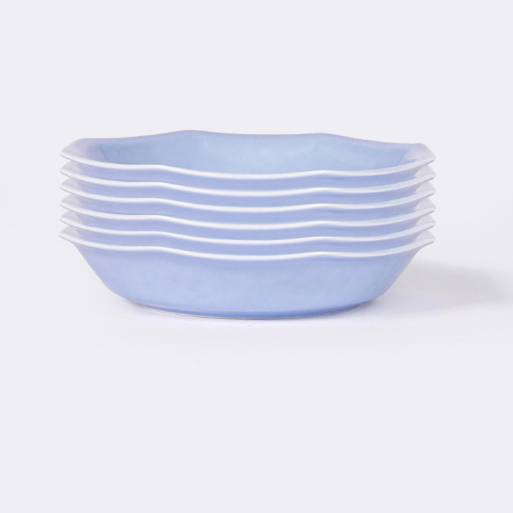 L'assiette creuse en porcelaine octogonale - Bleu pastel