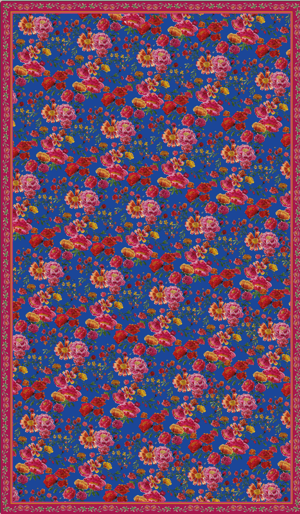 Nappe made in France à motifs Bouquet de roses fond bleu