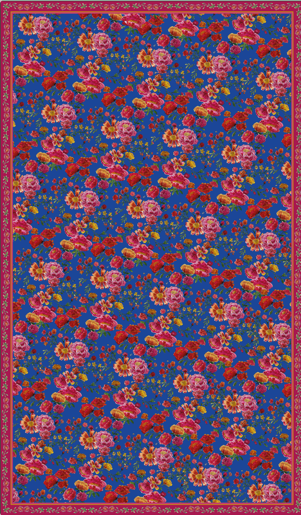 Nappe made in France à motifs Bouquet de roses fond bleu