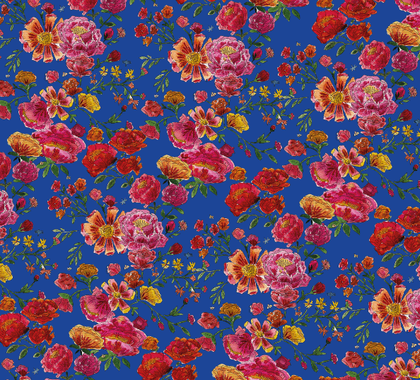 Nappe made in France à motifs Bouquet de roses fond bleu