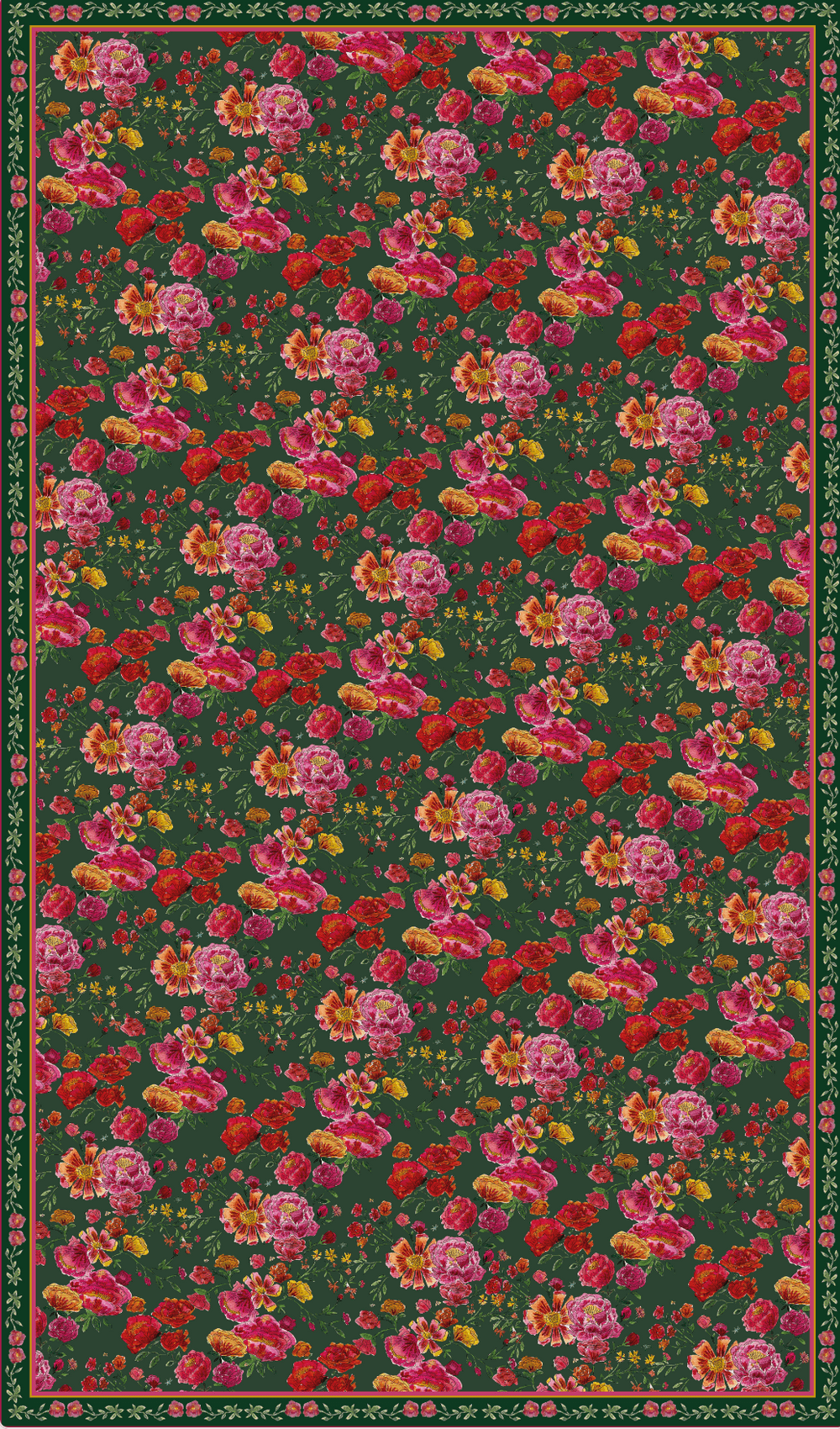 Nappe made in France à motifs bouquet de roses fond vert