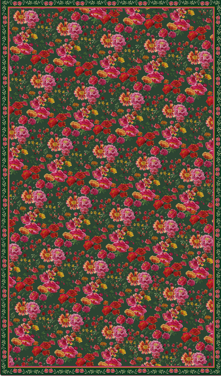Nappe made in France à motifs bouquet de roses fond vert