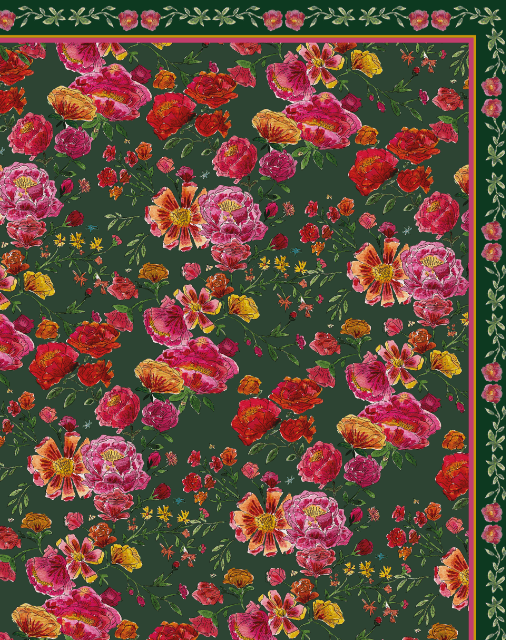 Nappe made in France à motifs bouquet de roses fond vert