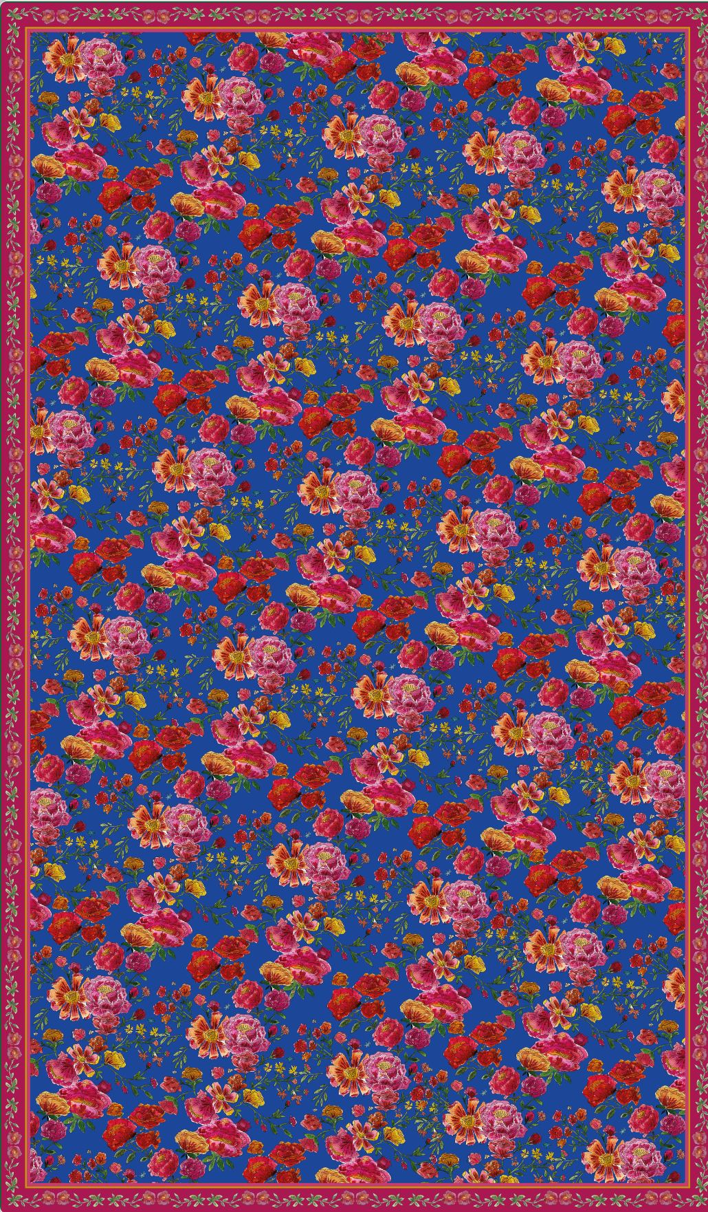 Nappe made in France à motifs Bouquet de roses fond bleu