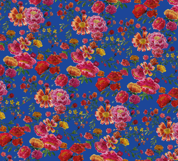 Nappe made in France à motifs Bouquet de roses fond bleu