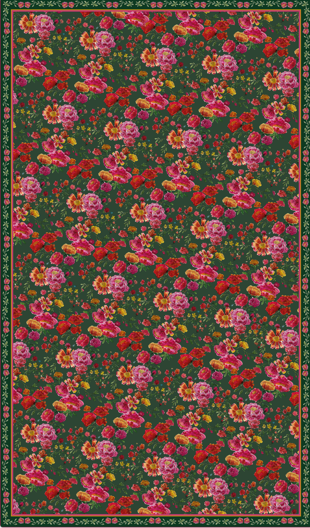 Nappe made in France à motifs bouquet de roses fond vert