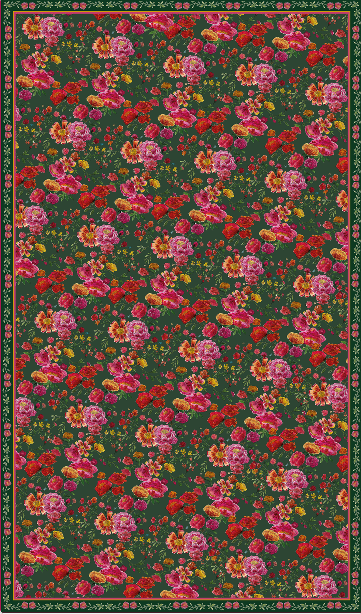 Nappe made in France à motifs bouquet de roses fond vert