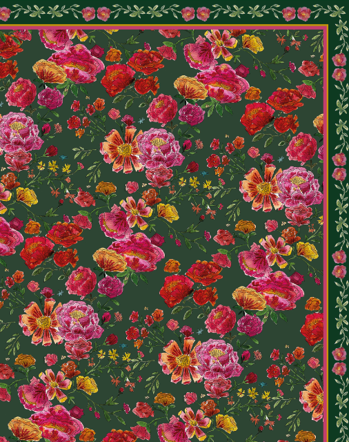 Nappe made in France à motifs bouquet de roses fond vert