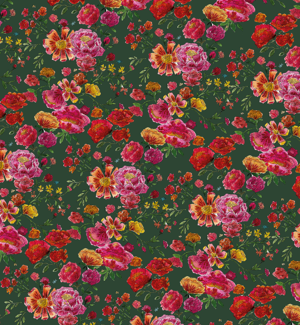 Nappe made in France à motifs bouquet de roses fond vert