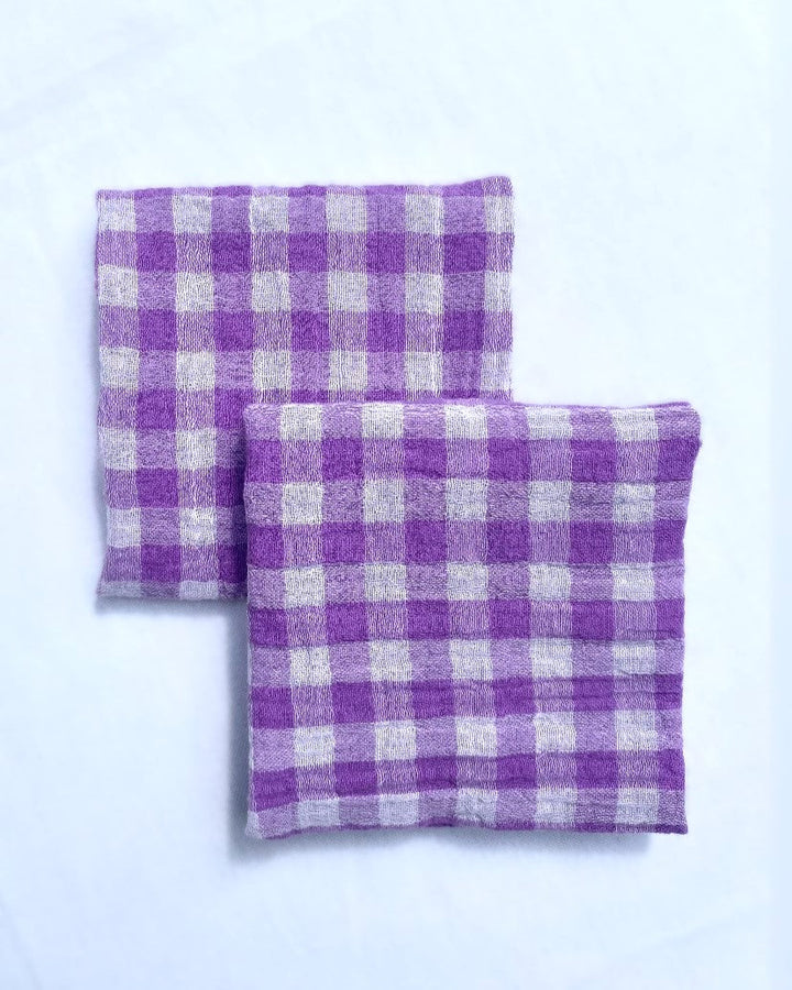 2 Serviettes de Table en tissu double gaze de coton modèle Petite Vichy Glycine fabriquées en France