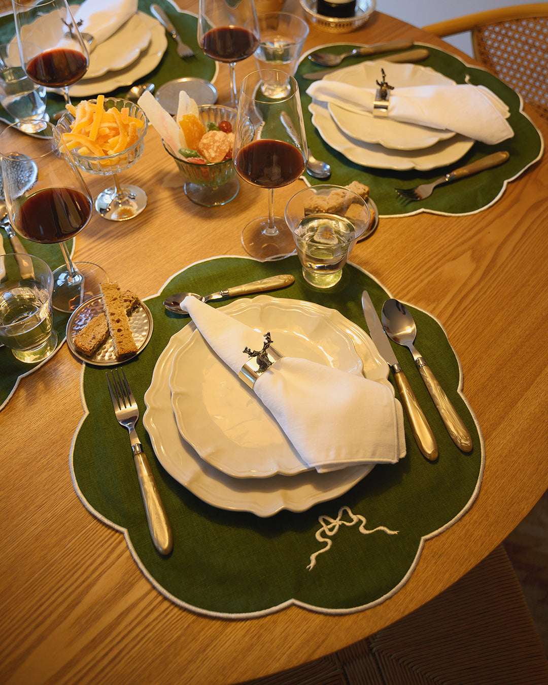 Set de table Bow, Vert et blanc