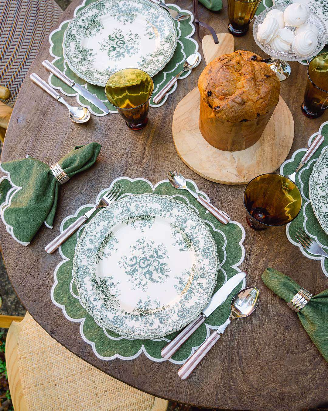 Set de table Íris, Vert et feston Blanc