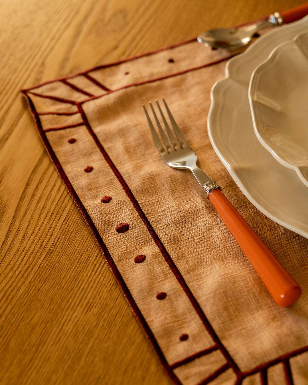 Set de Table Belle Nuit, Saumon et Bordeaux