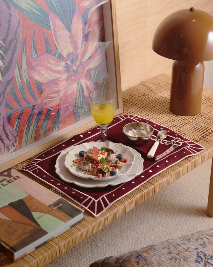 Set de Table Belle Nuit, Bordeaux et saumon