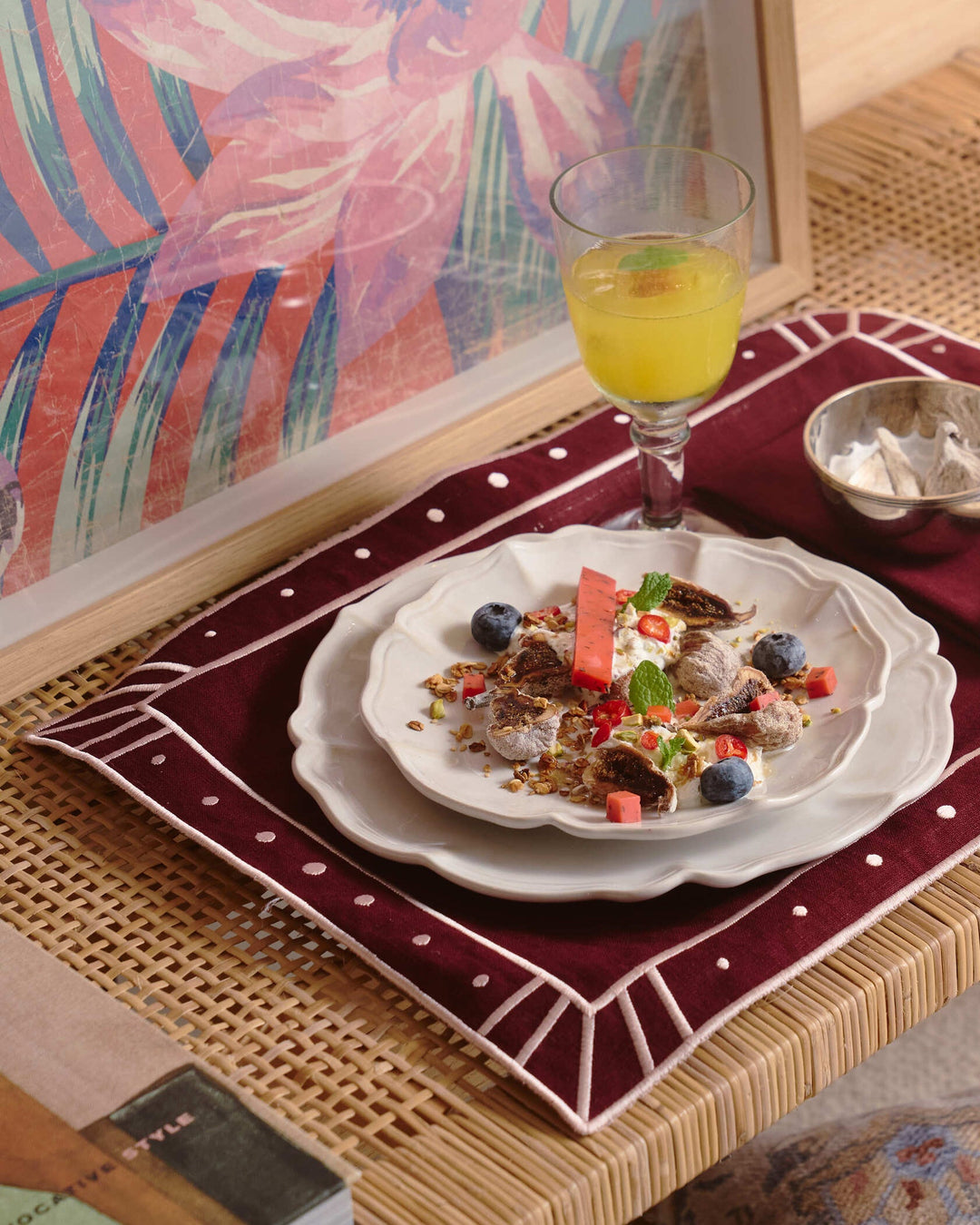 Set de Table Belle Nuit, Bordeaux et saumon