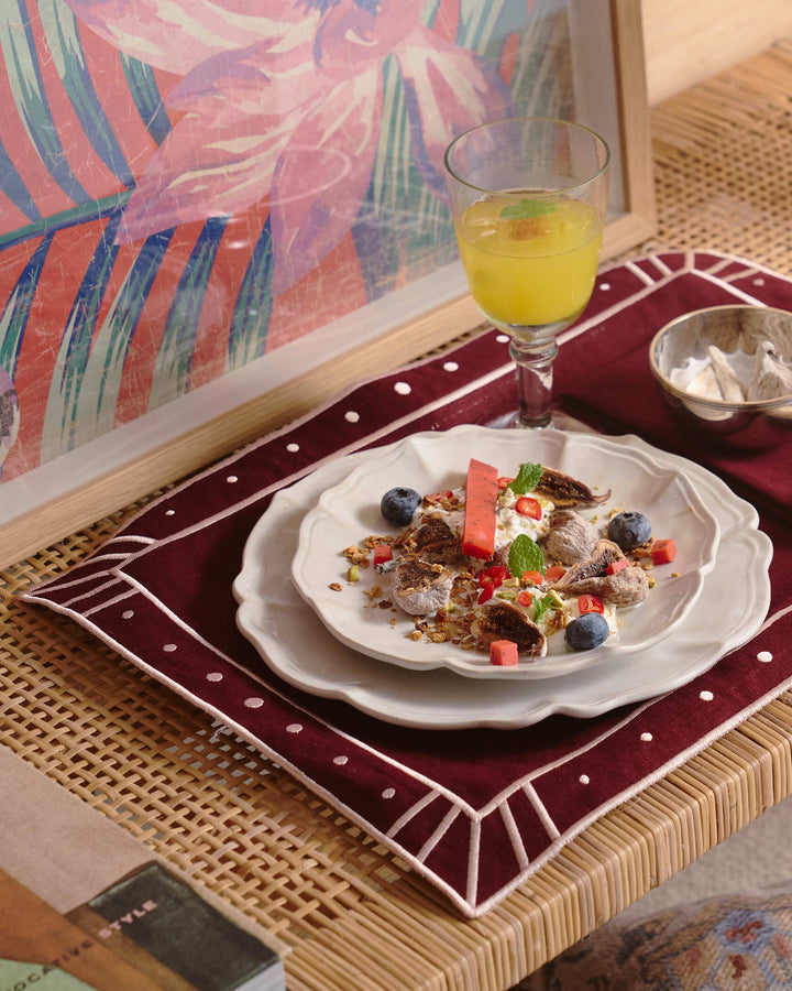 Set de Table Belle Nuit, Bordeaux et saumon