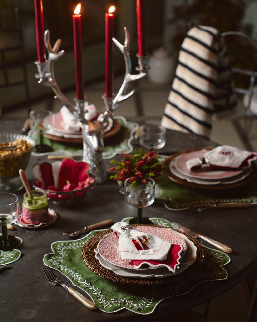 Set de table Folhagem Vert et Blanc