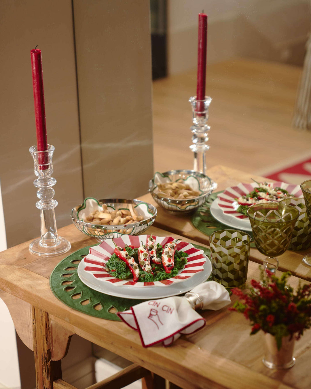 Set de table Viseu, vert sur vert