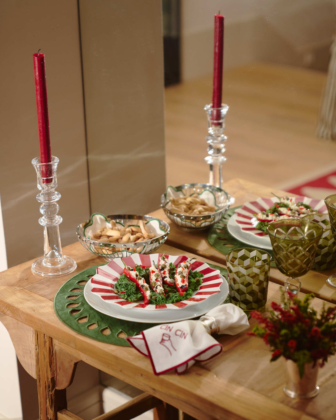 Set de table Viseu, vert sur vert