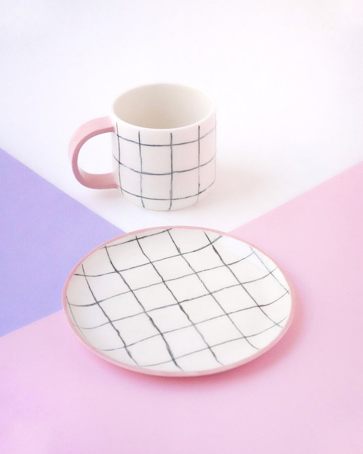 Mug "Grid" (anse rose) Mugs Textura Ceramics