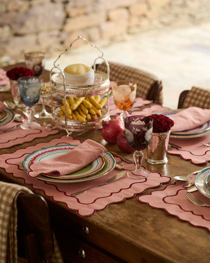 Set de table Ondulado, Saumon et feston rouge Sets de table Mariaida Home