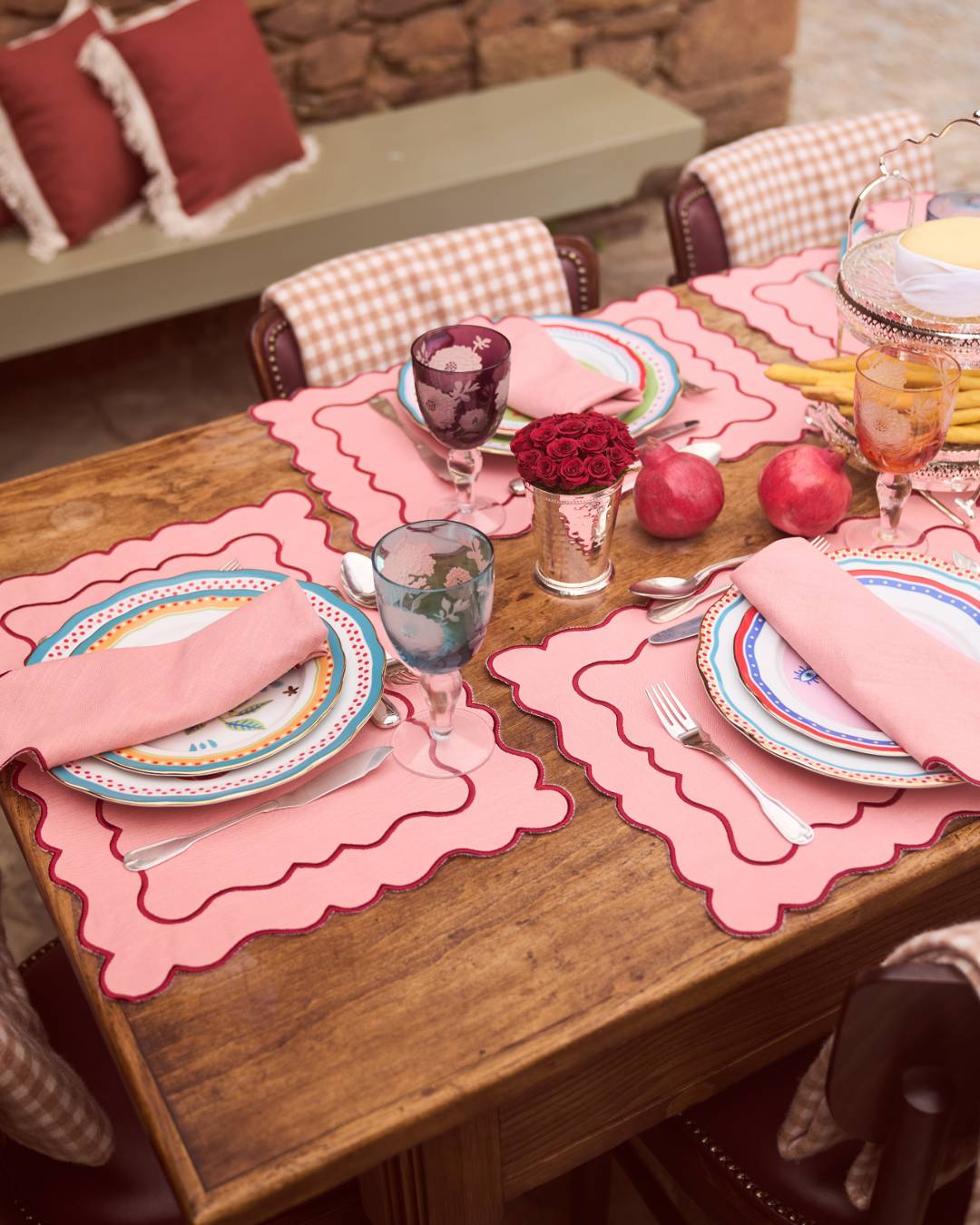 Set de table Ondulado, Saumon et feston rouge Sets de table Mariaida Home