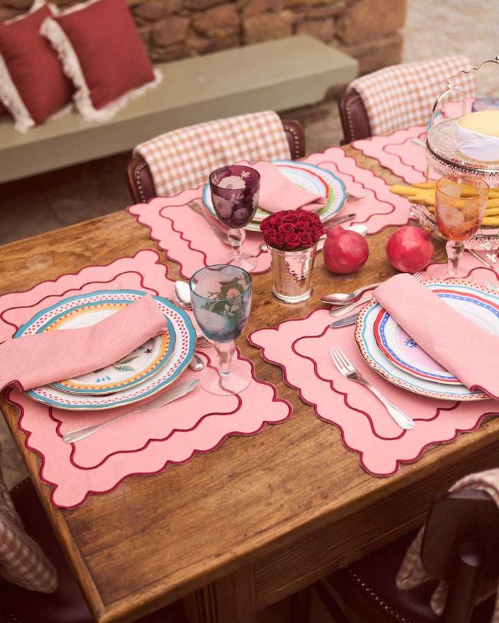Set de table Ondulado, Saumon et feston rouge Sets de table Mariaida Home