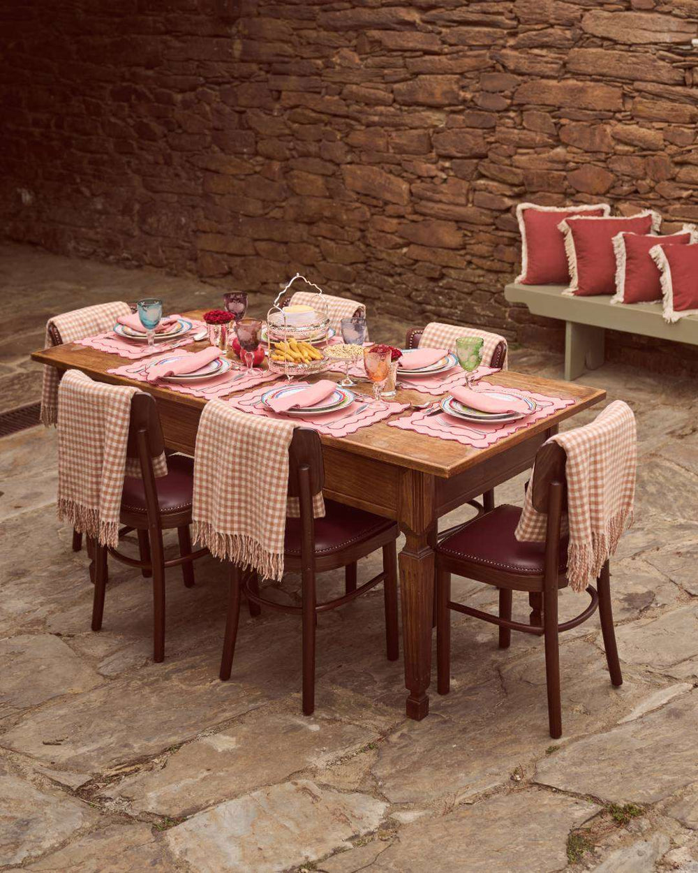 Set de table Ondulado, Saumon et feston rouge Sets de table Mariaida Home