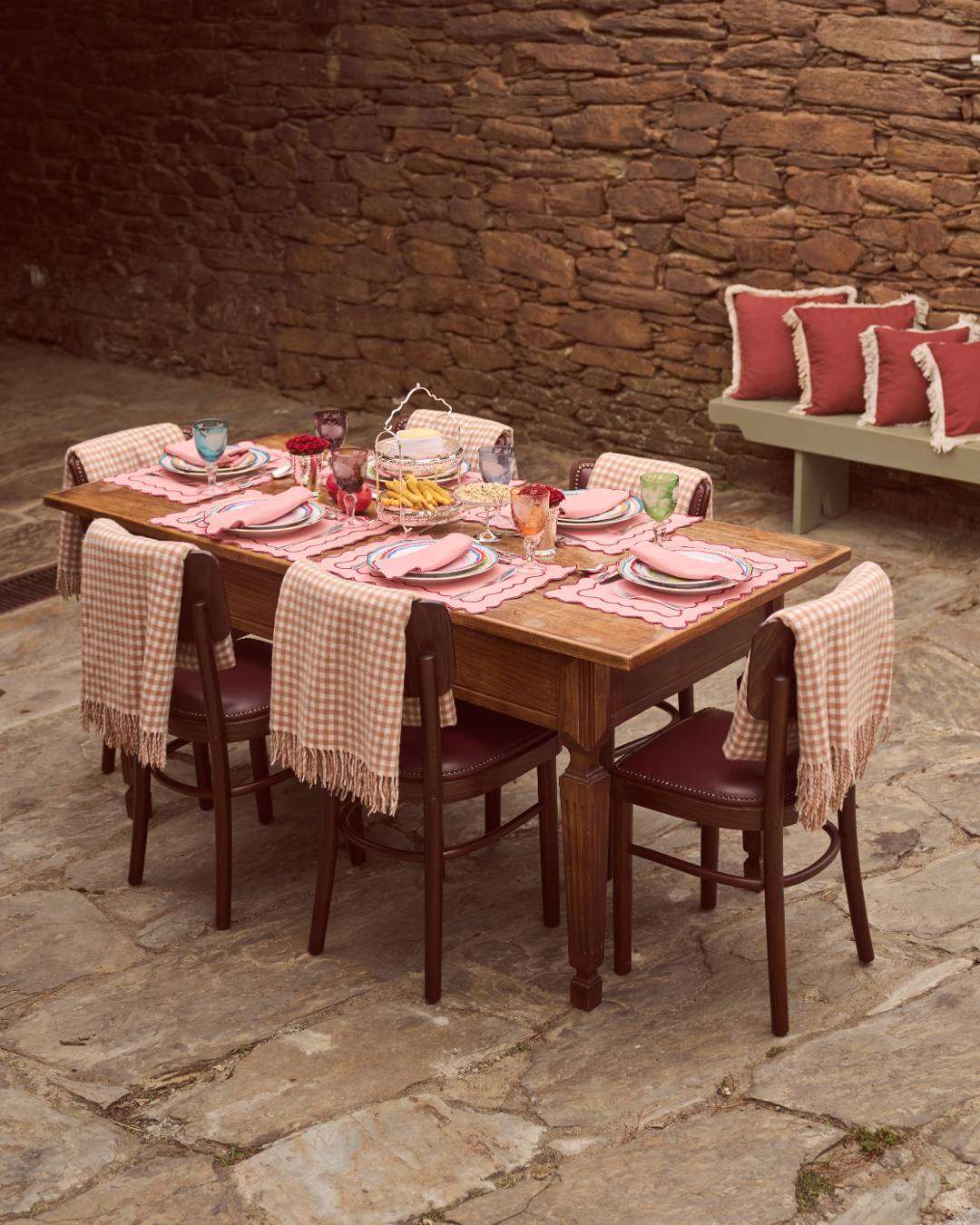 Set de table Ondulado, Saumon et feston rouge Sets de table Mariaida Home