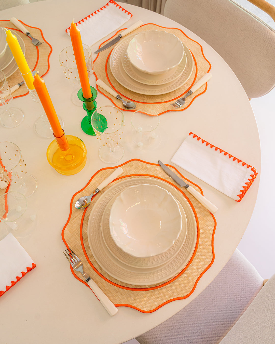 Set de table Orla en raphia avec feston orange Sets de table Mariaida Home