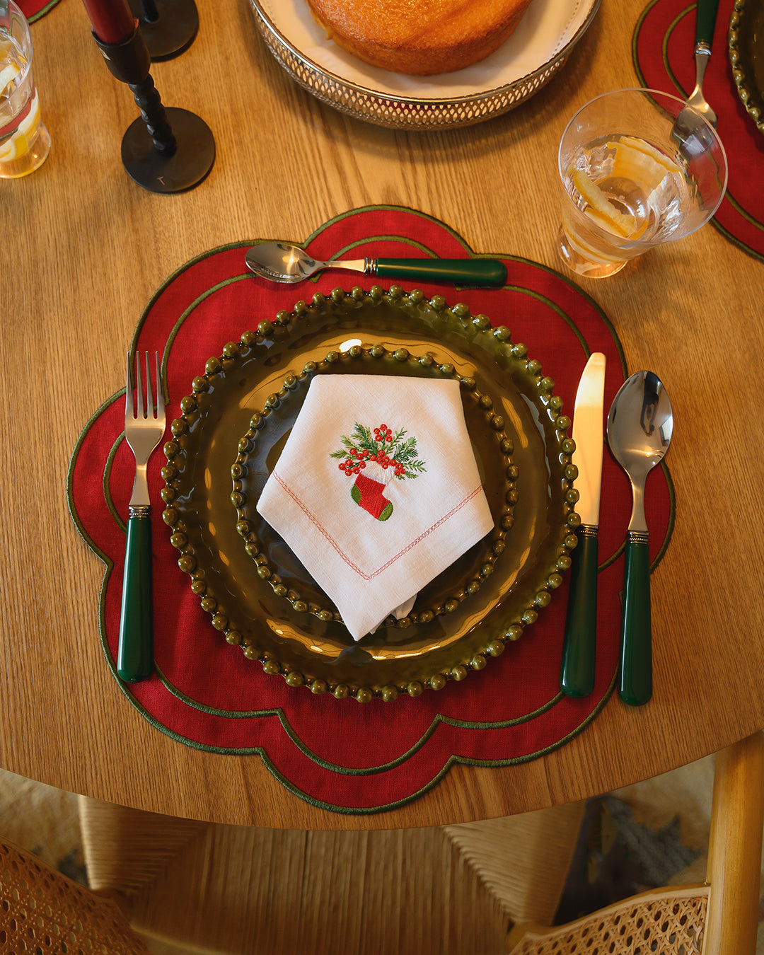 Set de table Dália, Bordeaux et vert