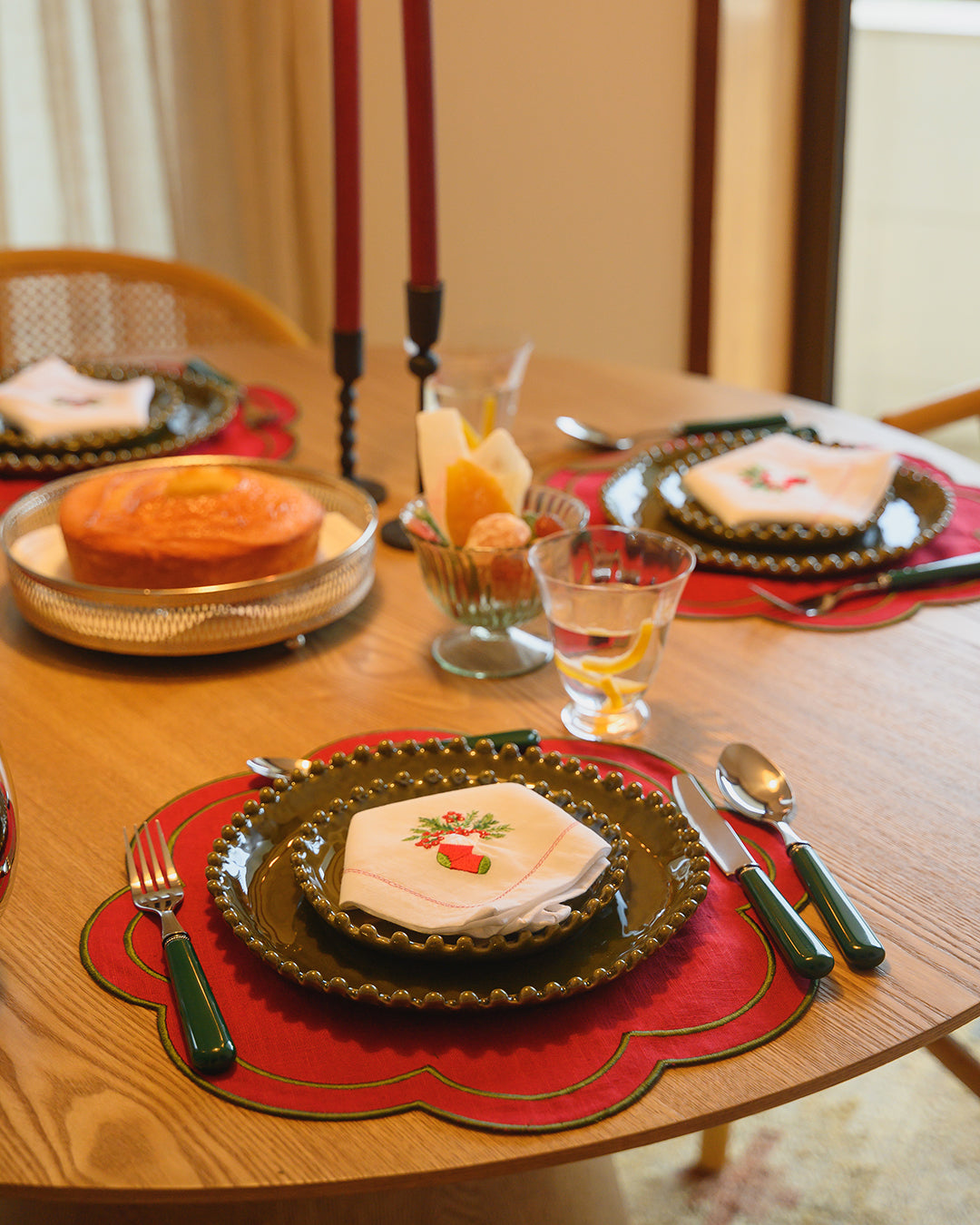 Set de table Dália, Bordeaux et vert