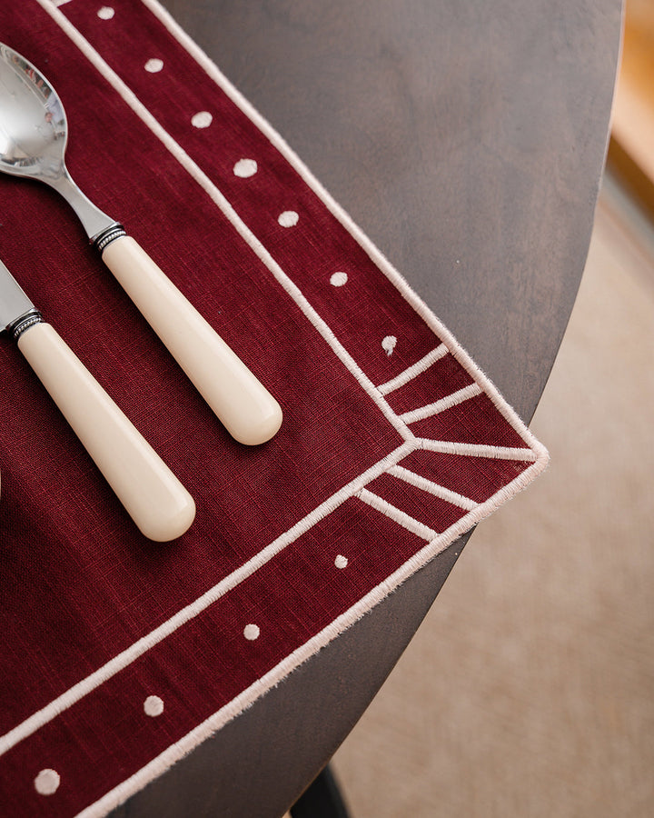 Set de Table Belle Nuit, Bordeaux et saumon