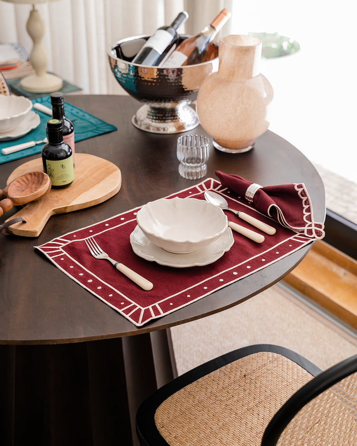 Set de Table Belle Nuit, Bordeaux et saumon