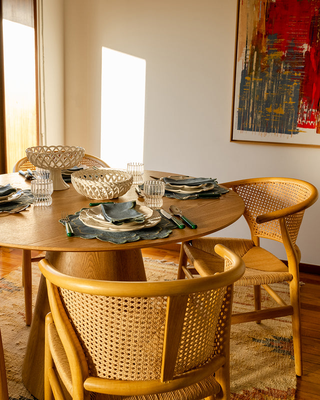 Set de table Iris, bleu et feston vert